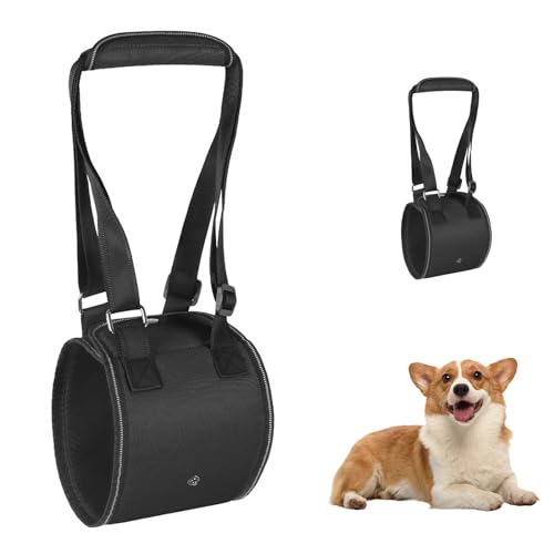 PJDDP Hundehebegeschirr, Hundestützschlinge Mit Griff Zum Heben Der Vorder- Und Hinterbeine Von Haustieren Für Die Rehabilitation Schwacher Hundebeine,Schwarz,XL von PJDDP
