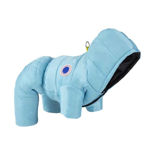 PJDDP Hundemantel Mit Kapuze, Wasserdichter Hundemantel, Winter Warme Jacke Mit D-Ring, 4 Beine Bedeckt, Hundeschneejacke Für Kleine Hunde,Blau,XL von PJDDP