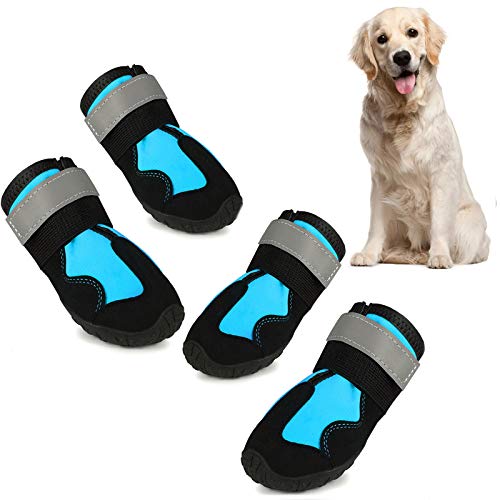 Hundeschuhe Pfotenschutz Wasserdicht Schuhe rutschfeste Schuhe Hundeschnee Stiefel Mit Wwei Reflektierenden Riemen Und Anti-Rutsch Sole Passend, 4 Stück,Blau,2 von PJDDP
