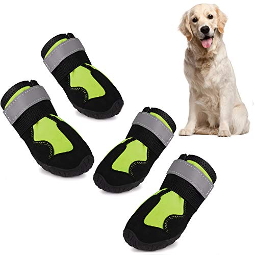 Hundeschuhe Pfotenschutz Wasserdicht Schuhe rutschfeste Schuhe Hundeschnee Stiefel Mit Wwei Reflektierenden Riemen Und Anti-Rutsch Sole Passend, 4 Stück,Grün,4 von PJDDP