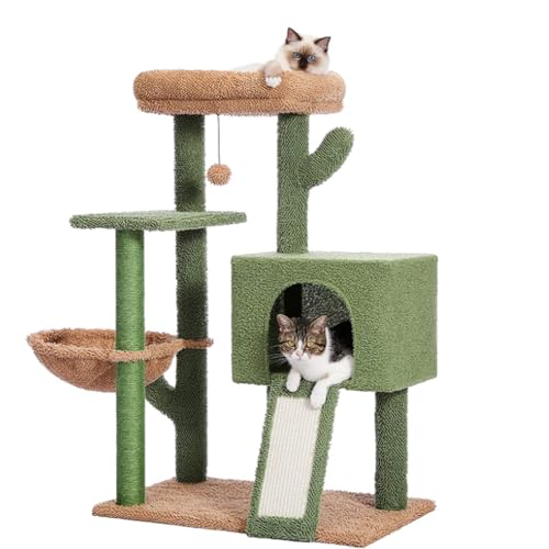 Kaktus-Katzenbaum, Mehrstöckiger Katzen-Kratzbaum, Katzen-Aktivitätszentrum, Haustiermöbel Mit Ball, Plüschsitzstange, Plattform, Korb von PJDDP