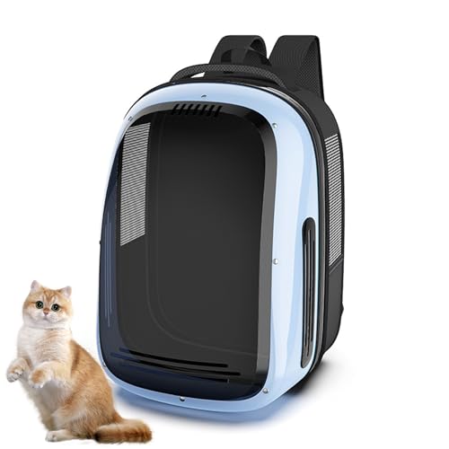 PJDDP Katzen Hunde Rucksack Transparent Atmungsaktive Katzentransportbox, Für 7.5Kg Haustiere Katzen Transporttasche Katzen Rucksack Für Wandern Und Camping,Blackout Blue von PJDDP