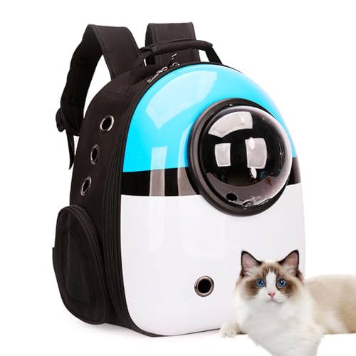 PJDDP Katzen Rucksack Träger, Hund, Haustier Rucksack Blasen Rucksack, wasserdichte, Klare Haustier Kapseltasche Im Freien, Raumkapsel Haustier-Rucksack Belüften,Blue + White von PJDDP