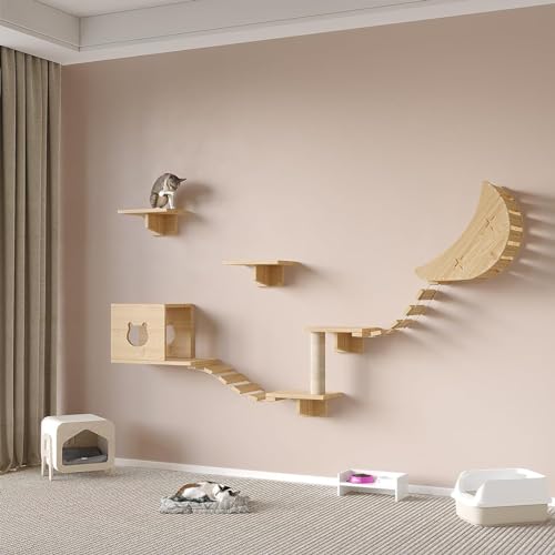 PJDDP Katzen-Wandregale, DIY-Katzenmöbel Zur Wandmontage, Natürliches Kiefernholz, Inklusive 2 Katzenhäusern, 4 Regalen, 2 Leitern, 1 Kratzbaum PJDDP Katzen-Wandregale, DIY-Katzenmöbel Zur Wandmontage, Natürliches Kiefernholz, Inklusive 2 Katzenhäusern, 4 Regalen, 2 Leitern, 1 Kratzbaum von PJDDP