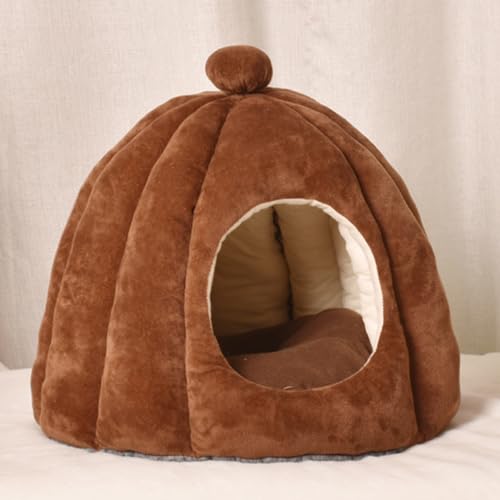 Katzenbett Für Innenkatzen, Haustier Zelthöhlenbett Katzenhaus in Innenbett Mit Abnehmbarem Schaumkissen Süßes Kürbisstil Katze Höhlenbett Weiche Halbklassige,Braun,L von PJDDP