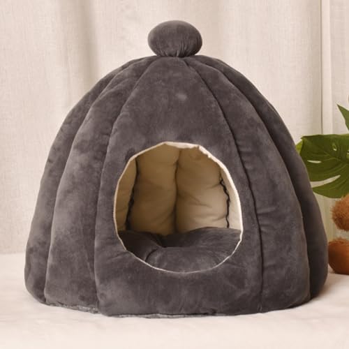 Katzenbett Für Innenkatzen, Haustier Zelthöhlenbett Katzenhaus in Innenbett Mit Abnehmbarem Schaumkissen Süßes Kürbisstil Katze Höhlenbett Weiche Halbklassige,Dark Gray,S von PJDDP