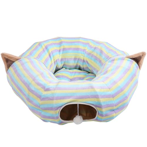 Katzenbett-Tunnel, Indoor-Katzentunnel für Katzen, Katzentunnelbett mit Matte, runder Unterlage, Plüschballspielzeug, multifunktionales Katzenrohr, große Katzenhöhle,Light Blue von PJDDP