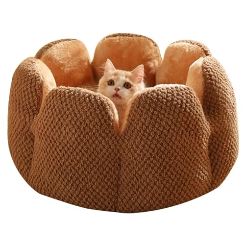 PJDDP Katzenbetten Für Innenkatzen, Kaktus Blütenblatt Haustierbett Kaktusform Bequemes Haustierbett Großer Raum Weich Warm Schlafende Katze,Braun,L von PJDDP