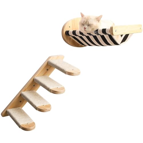 PJDDP Katzenhängematte, Wandmontiertes Katzen-Kletterregal Mit Vier Stufen, Katzenwand-Möbelregal Und Sitzstangen, Katzen-Wandregale Aus Holz Zum Schlafen, Spielen, Klettern PJDDP Katzenhängematte, Wandmontiertes Katzen-Kletterregal Mit Vier Stufen, Katzenwand-Möbelregal Und Sitzstangen, Katzen-Wandregale Aus Holz Zum Schlafen, Spielen, Klettern von PJDDP