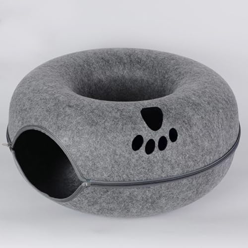 Katzenhöhlenbetten für Innenkatzen, Katzen -Tunnelbett Filzkatze Donut abnehmbar runde Filzhaus für Katzenhideaway Kätzchen Höhlenhaus Katzentunnel Spielzeug,Dark Grey,L von PJDDP