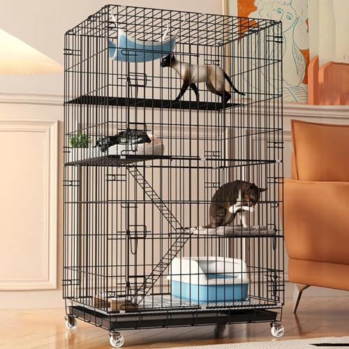 PJDDP Katzenkäfig, Katzenkäfig, Zwinger, Haustier-Laufstall, Groß, 4 Etagen, 132 cm Höhe, Kätzchenhausmöbel Mit Rädern, 3 Türen, Haustier-Laufstall Für Drinnen Und Draußen,4 Layer PJDDP Katzenkäfig, Katzenkäfig, Zwinger, Haustier-Laufstall, Groß, 4 Etagen, 132 cm Höhe, Kätzchenhausmöbel Mit Rädern, 3 Türen, Haustier-Laufstall Für Drinnen Und Draußen,4 Layer von PJDDP