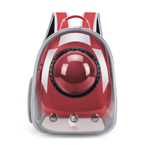 PJDDP Katzenrucksack, Erweiterbar, Belüftet, Transparent, Haustier-Hunderucksack Für Große Katzen, Wandern, Reisen, Outdoor, Weltraumkapsel-Rucksack,Rot von PJDDP