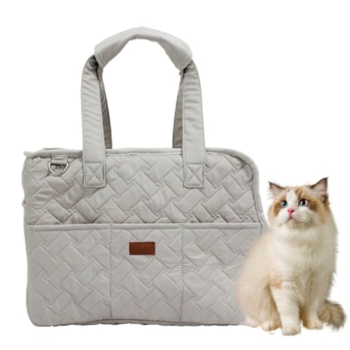 PJDDP Katzentasche Und Hundetasche, Hundetasche Öffnung Oben, Atmungsaktiv, Tragbar, Transporttasche Mit Schultergurt Airline Zugelassen,Grau,L von PJDDP