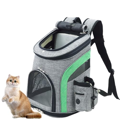 PJDDP Katzentrage-Rucksack, Faltbarer Haustiertrage-Rucksack Für Katzen Und Kleine Hunde, Belüftetes Design, Beidseitiger Einstieg, Haustiertasche Für Reisen, Camping, Wandern,Grün von PJDDP