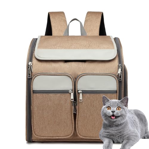 PJDDP Katzentransportbox, Haustier Rucksack Mit Netzfenster Hundetransportbox Atmungsaktive Und Leichte Hundetasche Für Kleine Hunde Katzen Hunde Tragetasche Tragbare Und Faltbare Rucksack,Khaki von PJDDP