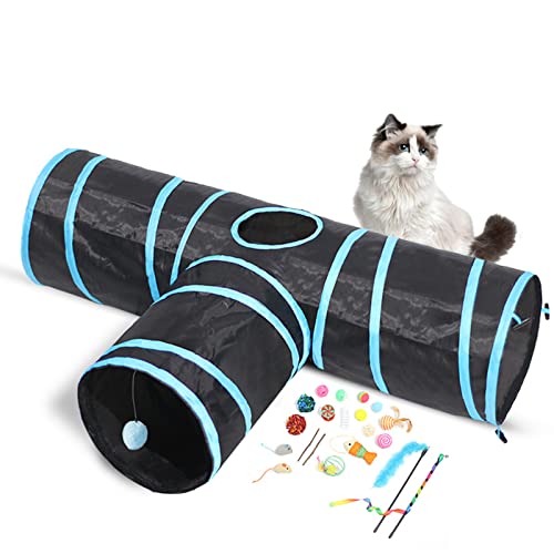 Katzentunnel mit Spielball, 3-Wege-zusammenklappbares interaktives Guckloch-Spielzeug für Hauskatzen, tragbare Spieltunnel für Welpen, Kätzchen, Kaninchen,Black + Toy von PJDDP