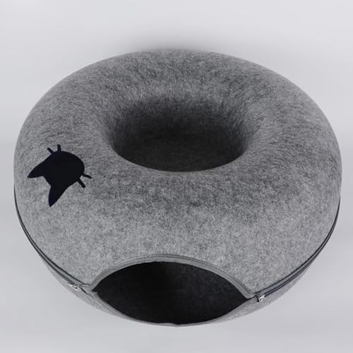 Katzentunnelbett, Katzentunnel Filzkatze Donut Kratzfeste Donut Katzenbett Katze Versteck für Innenkatzen Katzenspielzeug Spielzeug,Dark Grey,S von PJDDP