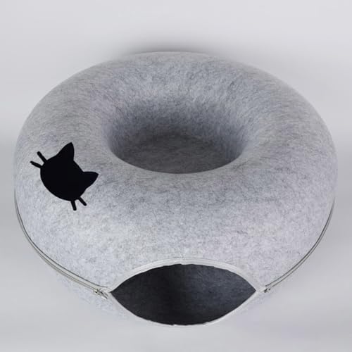 Katzentunnelbett, Katzentunnel Filzkatze Donut Kratzfeste Donut Katzenbett Katze Versteck für Innenkatzen Katzenspielzeug Spielzeug,Grau,L von PJDDP