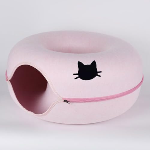 Katzentunnelbett, Katzentunnel Filzkatze Donut Kratzfeste Donut Katzenbett Katze Versteck für Innenkatzen Katzenspielzeug Spielzeug,Rosa,S von PJDDP