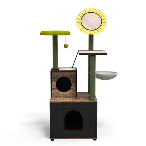 Kratzbaum Mit Katzentoilette, 2-In-1-Katzenmöbel Für Den Innenbereich Mit Plattform Und Katzenwohnung, Multifunktionaler Katzenturm Mit Katzenkratzpad, Lustiger Katzenball, Katzenkratzbaum,Schwarz Kratzbaum Mit Katzentoilette, 2-In-1-Katzenmöbel Für Den Innenbereich Mit Plattform Und Katzenwohnung, Multifunktionaler Katzenturm Mit Katzenkratzpad, Lustiger Katzenball, Katzenkratzbaum,Schwarz von PJDDP