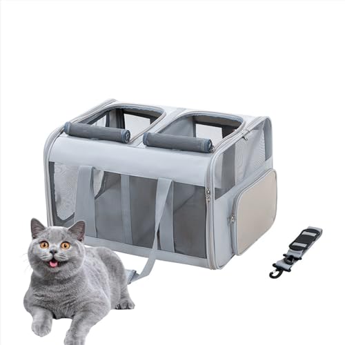 PJDDP Light Gray,Großer Katzentransportbox Für 2 Katzen Und Kleine Hunde Bis 17.5KG Mit Abnehmbarem Kissen,Faltbare & Erweiterbar Katzentransporttasche PJDDP Light Gray,Großer Katzentransportbox Für 2 Katzen Und Kleine Hunde Bis 17.5KG Mit Abnehmbarem Kissen,Faltbare & Erweiterbar Katzentransporttasche von PJDDP
