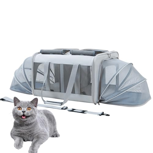 PJDDP Light Gray Extension,Großer Katzentransportbox Für 2 Katzen Und Kleine Hunde Bis 17.5KG Mit Abnehmbarem Kissen,Faltbare & Erweiterbar Katzentransporttasche PJDDP Light Gray Extension,Großer Katzentransportbox Für 2 Katzen Und Kleine Hunde Bis 17.5KG Mit Abnehmbarem Kissen,Faltbare & Erweiterbar Katzentransporttasche von PJDDP