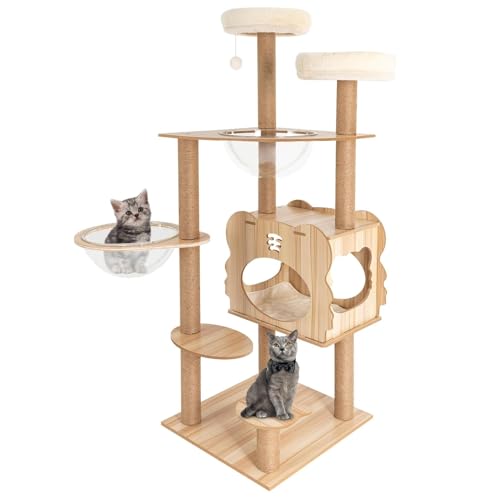 PJDDP Massivholz-Kratzbaum 54 Zoll, Robuster Kratzbaumturm Aus Holz Für Große Zimmerkatzen, Hoher Moderner Kratzbaum Mit Raumkapsel, Sisal-Kratzbäume PJDDP Massivholz-Kratzbaum 54 Zoll, Robuster Kratzbaumturm Aus Holz Für Große Zimmerkatzen, Hoher Moderner Kratzbaum Mit Raumkapsel, Sisal-Kratzbäume von PJDDP