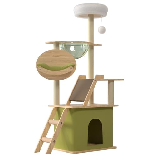 PJDDP Moderner Kratzbaumturm Aus Holz Für Hauskatzen, 55 Zoll, Mehrstöckiges, Hohes Katzenhaus Mit Sisal-Kratzbaum, Acrylkuppel Und Trittleiter PJDDP Moderner Kratzbaumturm Aus Holz Für Hauskatzen, 55 Zoll, Mehrstöckiges, Hohes Katzenhaus Mit Sisal-Kratzbaum, Acrylkuppel Und Trittleiter von PJDDP