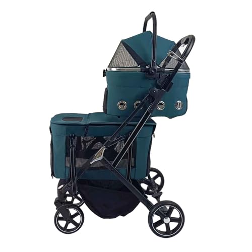 PJDDP 2 Etagen Hundewagen, 3 in 1 Hundewagen, Faltbarer Doppelter Hundebuggy Mit Bremsen, 360° Drehbare Räder Für Kleine Hunde & Katz,Blau PJDDP 2 Etagen Hundewagen, 3 in 1 Hundewagen, Faltbarer Doppelter Hundebuggy Mit Bremsen, 360° Drehbare Räder Für Kleine Hunde & Katz,Blau von PJDDP