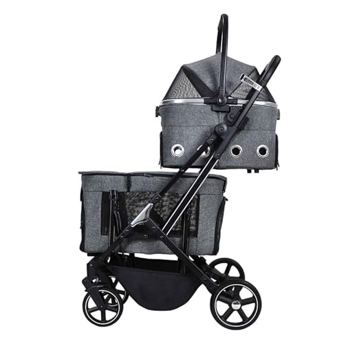 PJDDP 2 Etagen Hundewagen, 3 in 1 Hundewagen, Faltbarer Doppelter Hundebuggy Mit Bremsen, 360° Drehbare Räder Für Kleine Hunde & Katz,Grau PJDDP 2 Etagen Hundewagen, 3 in 1 Hundewagen, Faltbarer Doppelter Hundebuggy Mit Bremsen, 360° Drehbare Räder Für Kleine Hunde & Katz,Grau von PJDDP