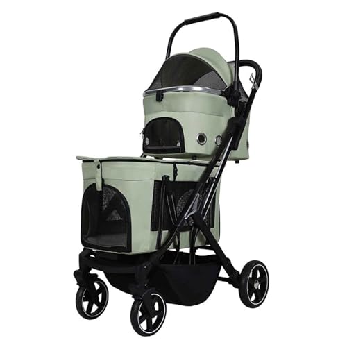 PJDDP 2 Etagen Hundewagen, 3 in 1 Hundewagen, Faltbarer Doppelter Hundebuggy Mit Bremsen, 360° Drehbare Räder Für Kleine Hunde & Katz,Grün PJDDP 2 Etagen Hundewagen, 3 in 1 Hundewagen, Faltbarer Doppelter Hundebuggy Mit Bremsen, 360° Drehbare Räder Für Kleine Hunde & Katz,Grün von PJDDP