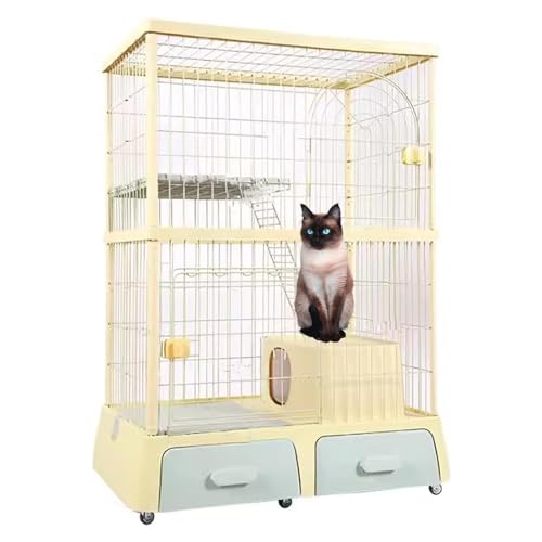 PJDDP 2-Stöckiger Katzenkäfig, 49 Zoll, Katzenkäfige Für Hauskatzen, Katzenkäfig, Katzengehege Für Den Innenbereich, Katzenkäfig Mit Katzentoilette Für Katzen, Frettchen, Chinchilla, Kleintiere von PJDDP