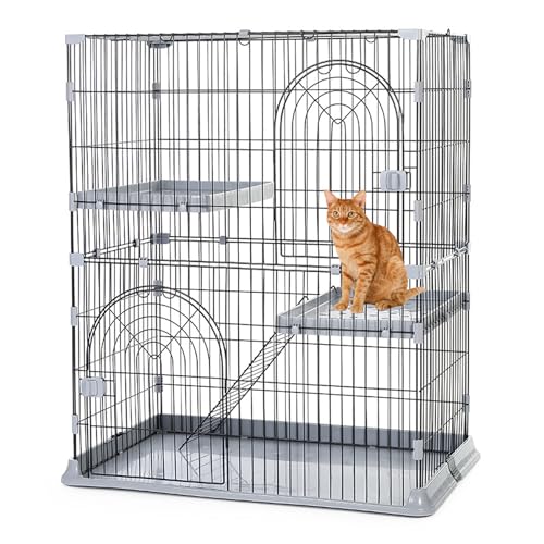 PJDDP 2-Stöckiger Katzenkäfig Für Den Innenbereich Mit 2 Vordertüren, 1 Leiter Und 2 Plattformen Für Katzen, Frettchen, Meerschweinchen, Hamster, Ratten, Zuckergleiter, Chinchilla,Grau,S von PJDDP