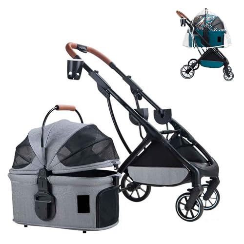 PJDDP 2 in 1 Hundewagen, Hundebuggy Klappbar Mit Netzfenstern & Regenschutzabdeckung, Jogger Katzenbuggy Für Kleine Hunde Katzen, Tragkraft Bis Zu 20 Kg,Dark Gray PJDDP 2 in 1 Hundewagen, Hundebuggy Klappbar Mit Netzfenstern & Regenschutzabdeckung, Jogger Katzenbuggy Für Kleine Hunde Katzen, Tragkraft Bis Zu 20 Kg,Dark Gray von PJDDP