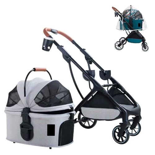 PJDDP 2 in 1 Hundewagen, Hundebuggy Klappbar Mit Netzfenstern & Regenschutzabdeckung, Jogger Katzenbuggy Für Kleine Hunde Katzen, Tragkraft Bis Zu 20 Kg,Light Gray PJDDP 2 in 1 Hundewagen, Hundebuggy Klappbar Mit Netzfenstern & Regenschutzabdeckung, Jogger Katzenbuggy Für Kleine Hunde Katzen, Tragkraft Bis Zu 20 Kg,Light Gray von PJDDP
