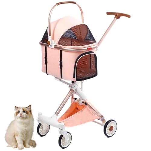PJDDP 3-In-1 Hundebuggy, Haustiertrage, Hundebuggy Für Kleine Hunde, Mittelgroße Hunde, Katzen, 15 Kg - Leichter Haustierbuggy Mit Aufbewahrungskorb,Rosa PJDDP 3-In-1 Hundebuggy, Haustiertrage, Hundebuggy Für Kleine Hunde, Mittelgroße Hunde, Katzen, 15 Kg - Leichter Haustierbuggy Mit Aufbewahrungskorb,Rosa von PJDDP
