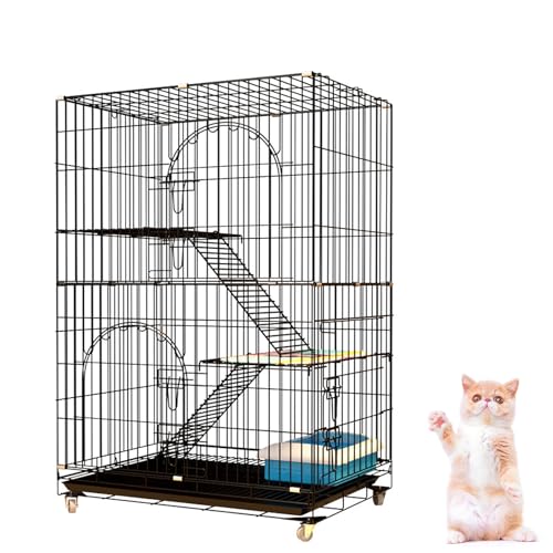 PJDDP 3-Stöckiger Katzenkäfig, Drahthaus Für Haustiere, 45,2-Zoll-Tierhaus Für Katzen, Kätzchen, Frettchen, Zwingergehege Mit 4 Rädern, Rampenleitern PJDDP 3-Stöckiger Katzenkäfig, Drahthaus Für Haustiere, 45,2-Zoll-Tierhaus Für Katzen, Kätzchen, Frettchen, Zwingergehege Mit 4 Rädern, Rampenleitern von PJDDP