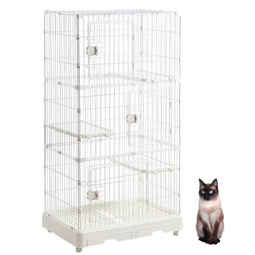 PJDDP 3-Stufiger Katzenkäfig, Katzenkäfig, Zwinger, Katzenlaufstall Mit Feststellbaren Rollen, Gitter, Herausziehbares Tablett Für Eichhörnchen/Meerschweinchen/Hase/Katze/Kaninchen, 132,9 cm,Weiß PJDDP 3-Stufiger Katzenkäfig, Katzenkäfig, Zwinger, Katzenlaufstall Mit Feststellbaren Rollen, Gitter, Herausziehbares Tablett Für Eichhörnchen/Meerschweinchen/Hase/Katze/Kaninchen, 132,9 cm,Weiß von PJDDP