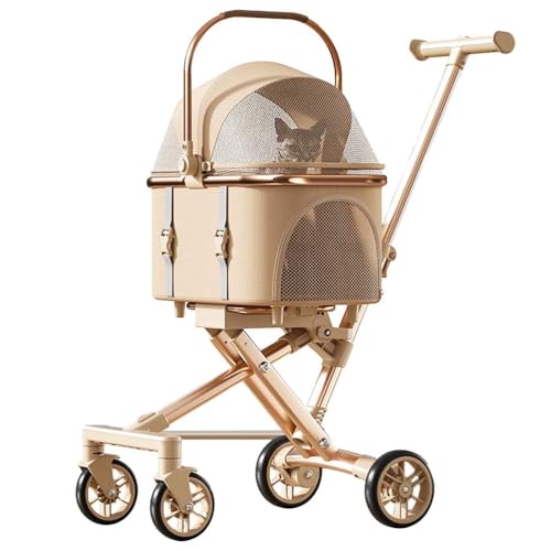 PJDDP 3 in 1 Hundetrolley, Klappbarer Katzenwagen, Hundewagen, Hundebuggy Mit Aufbewahrungstasche Für Kleine Hunde, Katzen,Khaki von PJDDP