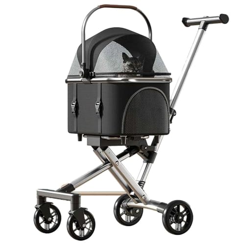 PJDDP 3 in 1 Hundetrolley, Klappbarer Katzenwagen, Hundewagen, Hundebuggy Mit Aufbewahrungstasche Für Kleine Hunde, Katzen,Schwarz von PJDDP