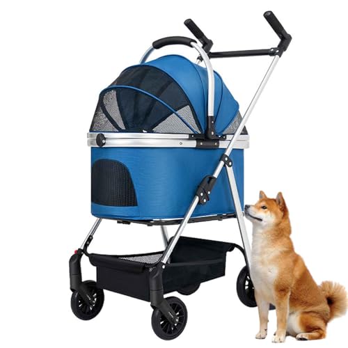 PJDDP 3 in 1 Hundewagen, Hundebuggy Klappbar, Haustierwagen Mit Netzfenstern, Verstellbarem Vordach, Abnehmbarem Träger & Korb, Haustiere Buggy Für Kleine Bis Mittelgroße Hunde,Blau PJDDP 3 in 1 Hundewagen, Hundebuggy Klappbar, Haustierwagen Mit Netzfenstern, Verstellbarem Vordach, Abnehmbarem Träger & Korb, Haustiere Buggy Für Kleine Bis Mittelgroße Hunde,Blau von PJDDP