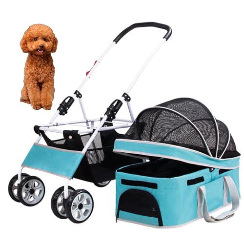 PJDDP 3 in 1 Multifunktionshund -Kinderwagen, Haustier Kinderwagen Jogger 4 Räder Haustierfalt Kinderwagen Mit Abnehmbarem Träger, Katzenwagen Für Reise -Einkaufswagen Für Fahrt Autositz,Blau PJDDP 3 in 1 Multifunktionshund -Kinderwagen, Haustier Kinderwagen Jogger 4 Räder Haustierfalt Kinderwagen Mit Abnehmbarem Träger, Katzenwagen Für Reise -Einkaufswagen Für Fahrt Autositz,Blau von PJDDP