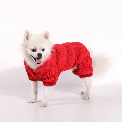 PJDDP 4-Beinige Winddicht Hundemantel, Hund Wintermäntel, Wasserdichter Hundejacke Mit Sicheren Reflektierenden Streifen, D-Ring, Für Kleine Hunde,Rot,M von PJDDP