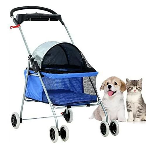 PJDDP 4 Räder Haustier-Kinderwagen, Hunde-Kinderwagen, Katzenkäfig-Jogger-Kinderwagen, Katzen-Reise-Klappträger, Wasserdichter Welpen-Kinderwagen Mit Getränkehalter,Blau PJDDP 4 Räder Haustier-Kinderwagen, Hunde-Kinderwagen, Katzenkäfig-Jogger-Kinderwagen, Katzen-Reise-Klappträger, Wasserdichter Welpen-Kinderwagen Mit Getränkehalter,Blau von PJDDP