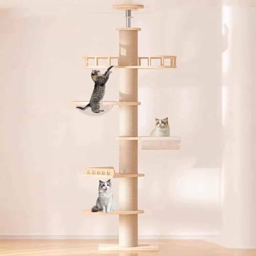 PJDDP 6 Etagen Bis Zur Decke Reichender Katzenturm, Kratzbaum Deckenhoch, Kratzbaum Deckenspanner, Höhenverstellbar (275-300Cm), Für Katzen Zum Klettern, Kratzen, Ausschau Halten von PJDDP