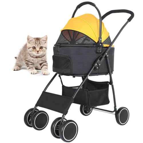 PJDDP Abnehmbare Katze Kinderwagen, Klappbarer Kinderwagen Für Haustiere 3-In-1-Multifunktions-Hunde-Katzen-Jogger Leicht, Tragbar, Vier Räder Transportwagen Kinderwagen,M von PJDDP