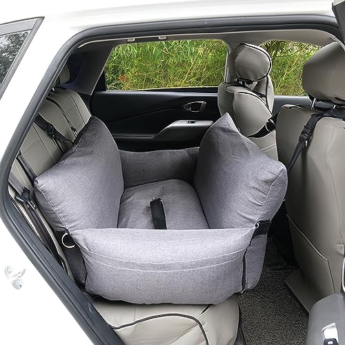 PJDDP Abnehmbarer, waschbarer Hunde-Autositz für mittelgroße und große Hunde, Haustier-Autositz mit verstellbarem Gurt, Sicherheitshaken und Aufbewahrungstaschen,Solid Gray von PJDDP