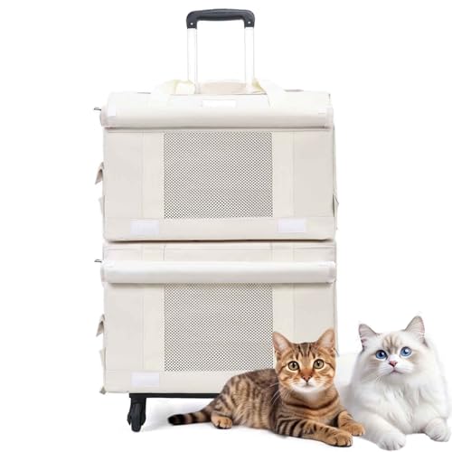 PJDDP Abnehmbarer Katzenrucksack Für 2 Katzen, Hunde Transportbox Mit Rollen, Katzen Wagen Für Transport Mit Teleskopgriff Und Schulterriemen PJDDP Abnehmbarer Katzenrucksack Für 2 Katzen, Hunde Transportbox Mit Rollen, Katzen Wagen Für Transport Mit Teleskopgriff Und Schulterriemen von PJDDP