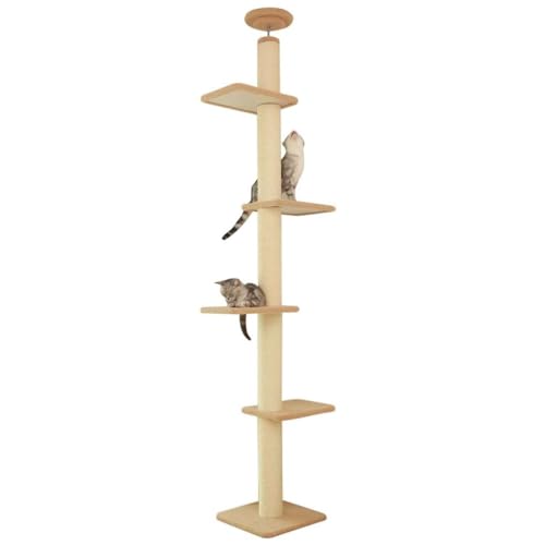 PJDDP Deckenspanner Kratzbaum, Kratzbaum Schmal, 5-Stufiger Katzenturm, Höhenverstellbar (261-270Cm), Katzenturm Aus Sisal, Für Katzen Zum Klettern, Kratzen,Camel von PJDDP