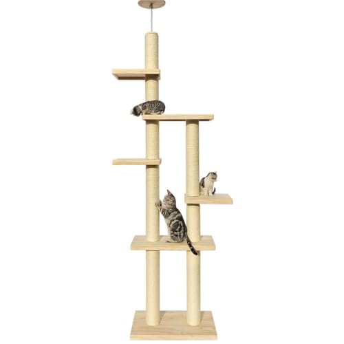 PJDDP Deckenspanner Kratzbaum, Kratzbaum Schmal, 6 Etagen Bis Zur Decke Reichender Katzenturm, Höhenverstellbar (260-270Cm) Für Katzen Zum Klettern, Kratzen von PJDDP